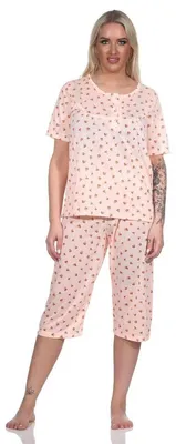 Produktbild von Damen Pyjama 3/4 Hose & Shirt mit Blumenmuster; Aprikose/M/38