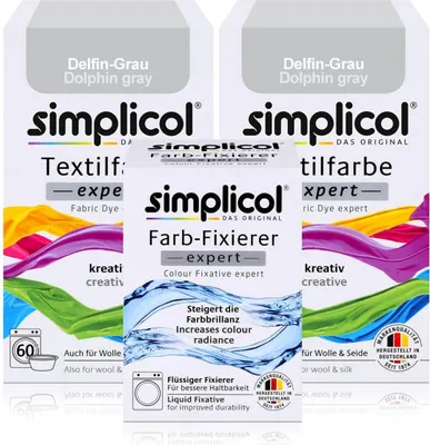Produktbild von Simplicol Textilfarbe expert 2x Delfin-Grau 150g & 1x Farb-Fixierer Expert 90ml