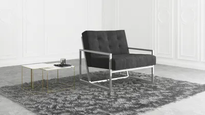 Produktbild von S-STYLE MÖBEL - Karin Loungesessel mit Silber Metall Füßen aus Schwarz Samtstoff, B/T/H: 84 cm/89 cm/81 cm