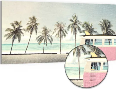 Produktbild von DEQORI Hybrid Leinwand Bild 100x50 cm 'Retro Wellenreise' Wandbild Glas flach modern