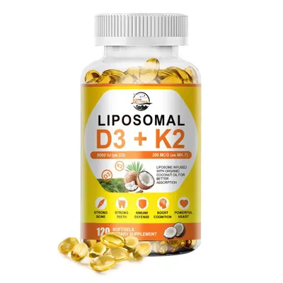 Image de Complément de vitamine D3 liposomale (5 000 UI) et K2 MK-7 (200 µg) – 120 capsules