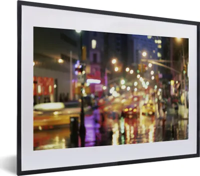 Produktbild von MuchoWow® MuchoWow® Gerahmtes Poster New York - Lichter - Nacht 40x30 cm - Poster mit zchwarzem Bilderrahmen - Bilderrahmen - Poster im Rahmen