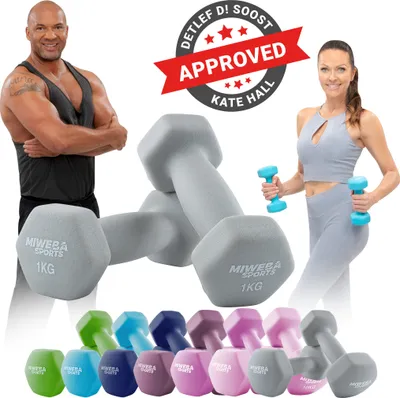 Produktbild von Miweba Sports Profi Neopren Hantel NKH100 | Hantelset - Kurzhanteln - Hexagon - Home Workout - Krafttraining - Anti Rutsch Oberfläche (Grau 2x 1,0 Kg)