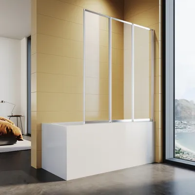 Immagine prodotto di Schermo doccia per vasca SONNI, 130x140 cm, vetro di sicurezza temperato con nano rivestimento, per bagno, pieghevole