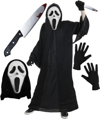 Productafbeelding van Eng Kostuum Set voor Heren en Dames - Schreeuwer Masker, Zwart Gewaad en Accessoires voor Halloween