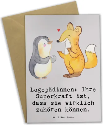 Produktbild von Mr. & Mrs. Panda Klappkarte Logopädin Superkraft - Grau Pastell - Geschenk, Gesundheit, einladungskarten, Glückwunschkarte, Grußkarten, Beruf, Grußkarte, Therapie