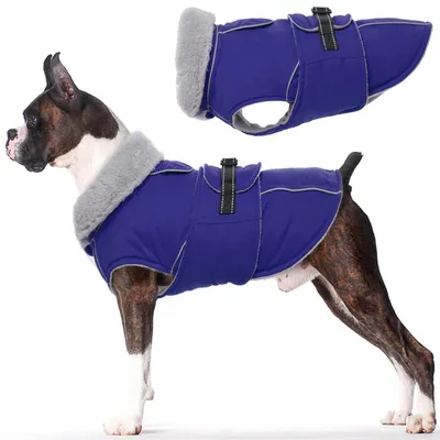 Produktbild von Hundemantel Wasserdicht Warm Fleecekragen Blau Größe S
