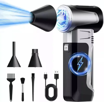 Produktbild von 180.000 RPM Mini Turbo Gebläse, kabellos, USB-C aufladbar, 3 Stufen, 90 Min Laufzeit, mit Düsen & Bürsten, leistungsstarker Reiniger