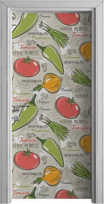Produktbild von Tür Selbstklebende 90x210 cm Türfolie Türtapete Klebefolie - Tomate Zwiebeln Paprika