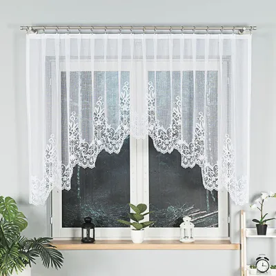 Produktbild von BERENIKA - Fertiger Jacquardvorhang mit Schnitt unten - 330x130 cm - weiß