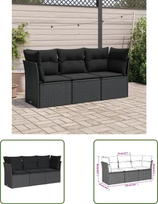 Produktbild von The Living Store 3-tlg. Garten-Sofagarnitur mit Kissen Schwarz Poly Rattan