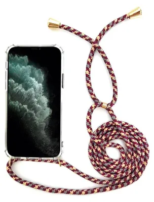 Immagine prodotto di Custodia per cellulare con tracolla a catena/cordoncino / Custodia a tracolla per diversi modelli di iPhone, tra cui iPhone 17 Pro Max, disponibile nei colori rosso e oro