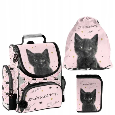 Immagine prodotto di Set di 3 pezzi per la scuola per bambine e bambini GATTO – Paso: zainetto, astuccio, borsa rosa