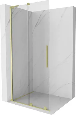 Produktbild von Mexen Velar L Duschwand verschiebbar Walk-in 100 x 200 cm, transparent 8 mm, gebürstetes Gold - 871-100-003-03-55
