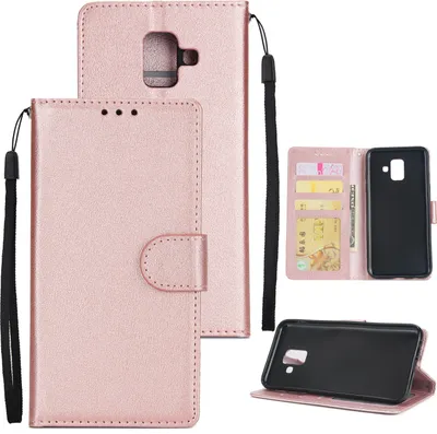 Produktbild von Für Samsung J6 plus Flip-Typ Leder Schutzhülle mit 3 Kartenposition Schnalle Design Cover Rose gold