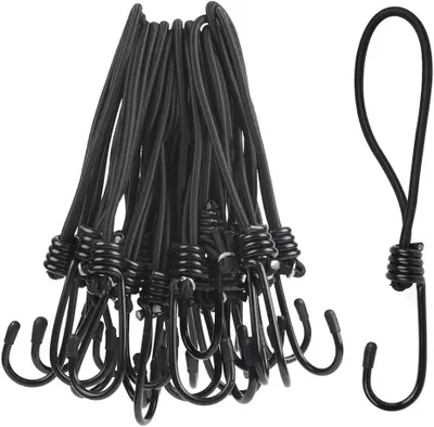 Produktbild von Spanngurte mit Haken - 20er Set - Gummispanner - Schnellspanngurte mit Spinnenhaken - Dehnschlaufen - Für Planen, Pavillons, Zelte und Netze - Schwarz