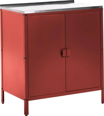 Produktbild von BELIANI Outdoor-Küchenschrank Rot Stahl 80 x 50 x 90 cm mit Edelstahlplatte Modern für Garten Draußen Außenbereich Ausstattung Outdoor-Küchenmöbel