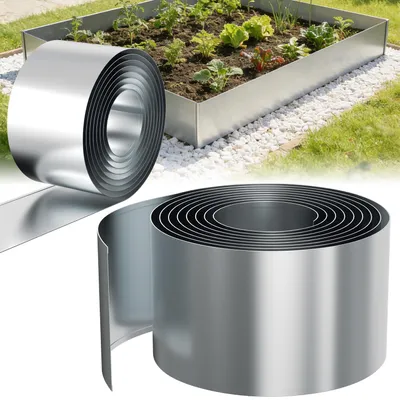Produktbild von Ikodm Rasenkante 15 cm x 50 m Trennrand Beet Zaun Flexibel Pflanzenschutz Garten Einfassung Silber