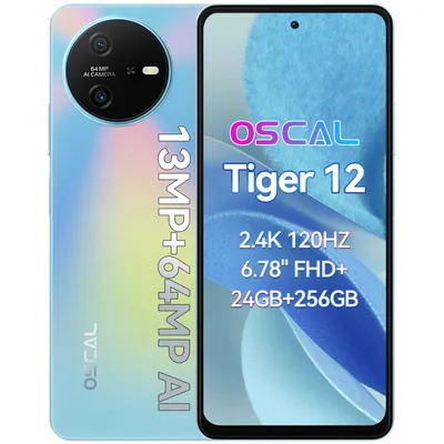 Produktbild von Blackview OSCAL Tiger 12 Android Handy Ohne Vertrag, 6.78" Smartphone 24GB+256GB (erweiterbar), 64MP Kamera/5000 mAh/4G Dual SIM/Fingerprint, Blau