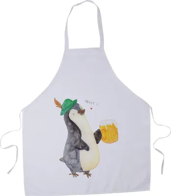 Produktbild von Mr. & Mrs. Panda Küchenschürze Pinguin Bier - Weiß - Geschenk, Küchenzubehör, Pinguine, Grillschürze, Feierabend, , Schürze, Kochkleidung, Kochschürze