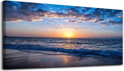 Produktbild von Leinwandbild Sonnenuntergang Strand Meer Landschaft Modern 100x50cm