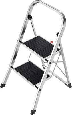 Produktbild von Hailo K70 StandardLine Alu-Klapptritt-Leiter - 2 große Stahl-Stufen mit Anti-Rutsch-Matten belastbar bis 150 kg - Trittleiter mit Klappsicherung - besonders leicht und einfach zu verstauen - Silber