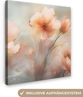 Produktbild von MuchoWow® - Leinwandbilder - Blumen - Pastell - Kunst - Mohnblumen - Aquarell, Wandbild, Wanddeko Bilder Wohnzimmer, 20x20 cm