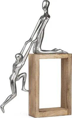 Obrázok produktu pre Moderná dekoratívna figúrka Pomáhanie iným z hliníka na podstavci z mangového dreva 27,8 x 7 x 42,5 cm Socha v dizajne symbolu - abstraktná figúrka partnerstva alebo priateľstva