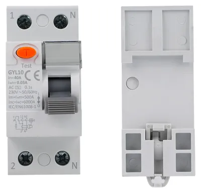 Produktbild von GYL10 230V Wechselstrom-RCCB Fehlerstromschutzschalter 2-polig, 40A, 30mA, DIN-Schiene, IP20, ABS