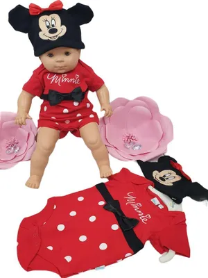 Produktbild von Disney Minnie Mouse Baby Set Gr. 80 86 Mädchen Body Mütze Rot Geschenk Outfit Geburtstag