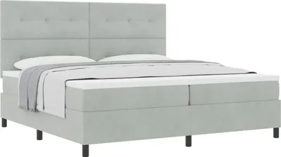 Produktbild von Boxspringbett mit Matratze Hellgrau 200 x 200 cm Samt