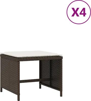 Produktbild von vidaXL Gartenhocker mit Kissen 4 Stk. Braun 41x41x36 cm Poly Rattan
