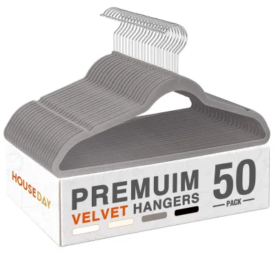 Obrázok produktu pre Zamatové vešiaky 50 ks, protišmykové, tmavosivé, 360° otočný háčik, na košele