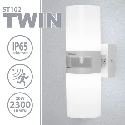 Produktbild von LED Außenwandleuchte ST102A1 TWIN-WH – 2x10W, 2300lm, Bewegungsmelder, IP65, neutralweiß