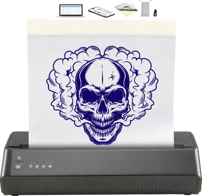 Zdjęcie produktu dla Drukarka szablonów do tatuażu SucceBuy, bezprzewodowe urządzenie Bluetooth z 10 kawałkami papieru i torbą z tkaniny, przenośne dla Androida, iOS, telefonu, iPada i komputera PC