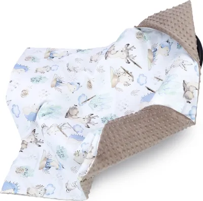 Produktbild von Einschlagdecke Babyschale Decke Kinderwagen 90x90cm - universal baby Babydecke für Buggy Autositz Ganzjahresdecke Baumwolle Minky Igel Khaki