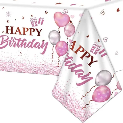 Produktbild von Einweg-Tischdecke Happy Birthday Rosa 137 x 274 cm Kunststoff PVEA