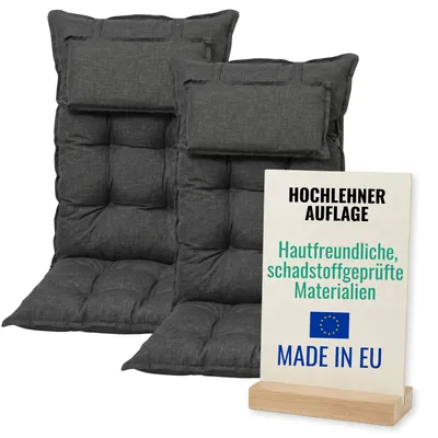 Obrázek produktu pro Pillows24 – 2x polštáře na zahradní židle z 6 cm silné pěnové výplně pro zahradní nábytek [120 x 50 cm] – venkovní sedáky – šedé s polštářky na sedáky
