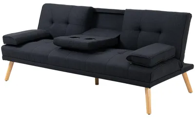 Produktbild von HOMCOM Schlafsofa, 3-Sitzer-Schlafcouch mit Klappbarem Tisch, Becherhalter, Grau