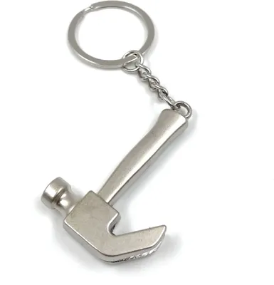 Produktbild von Onwomania Hammer Zimmermann Werkzeug Schlüsselanhänger Metall Glücksbringer in Alu Geschenkbox, ideal zum Verschenken