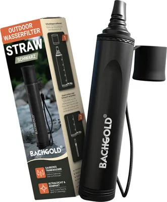 Zdjęcie produktu dla Filtr do wody BACHGOLD Straw Outdoor Survival, ultralekki, pojemność 500 l, sprzęt ratunkowy i survivalowy, czarny