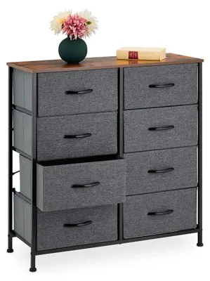 Ladekast 8 Laden, 81,5x80x30 cm, Stof/Metaal, Houtlook, Grau/Braun