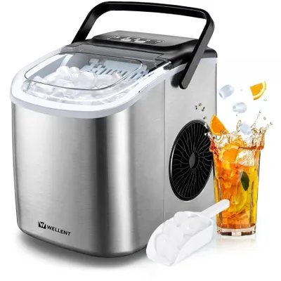 Produktbild von Tragbarer Eiswürfelmaschine,9 Eiswürfel/6 Min,12 kg/24 H,2 Eiswürfelgrößen, Edelstahl,selbstreinigende Eiswürfelbereiter für Zuhause,Küche,Büro