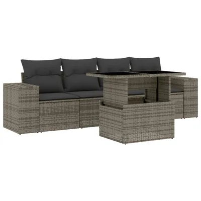 Produktbild von vidaXL 5-tlg. Garten-Sofagarnitur mit Kissen Grau Poly Rattan