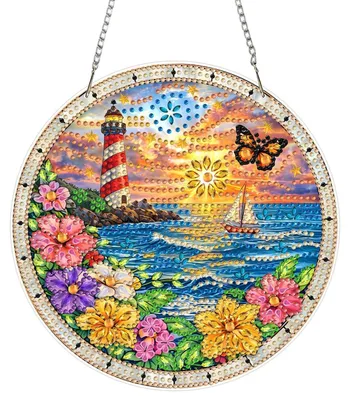 Obrázek produktu pro Sada na výrobu přívěsku technikou "diamond painting" s motivem pobřeží, vhodná pro tvoření a dekoraci oken
