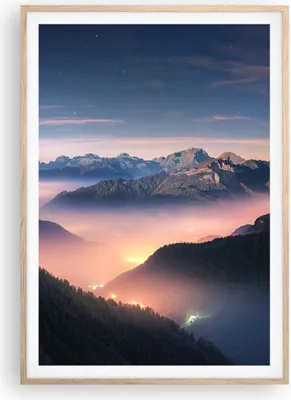Produktbild von Gerahmtes Poster - Rahmen in heller Eiche - Berge Wolken Nebel - 70x100 cm - Wand Bild - Wanddeko - Wandbilder - Kunstposter - Wandposter - Bilderrahmen - Bilder - Kunstdruck - P2NPA70x100-5004