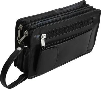 Produktbild von Bag Street - Leder Herren Handgelenktasche Herrentasche - Schwarz Doppelkammer