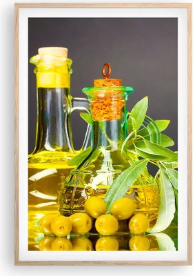 Produktbild von Gerahmtes Poster - Rahmen in heller Eiche - Flasche Glas Olive Öl - 61x91,5 cm - Wand Bild - Wanddeko - Wandbilder - Wandposter - Bilderrahmen - Bilder - Kunstdruck - Wandbild - P2NPA61x91-2168