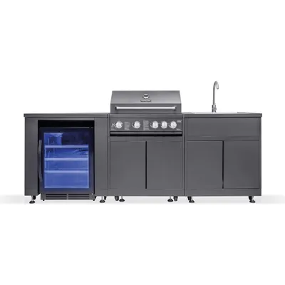 Produktbild von GORILLER® JUNGLE Outdoor-Küche, Gasgrill mit Kühlschrank und Waschbecken, Edelstahl, Pulverbeschichtung, Schwarz