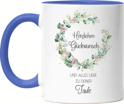 Produktbild von Herzlichen Glückwunsch und Alles Liebe zur Taufe Tasse Blau Patenkind Patenonkel Patentante Kirche Geschenk zur Taufe